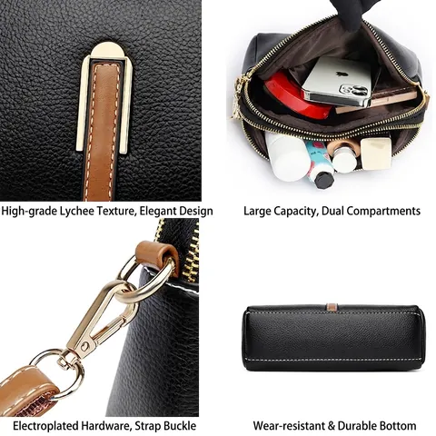 Borsa Tracolla Donna Pelle PU Texture Litchi Trapuntata Forma Conchiglia Cerniera Multistrato Borsa Elegante
