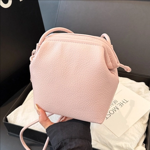 Minimalist Crossbody Bag For Women Lychee Texture PU Leather Shell Shape Adjustable Knot Shoulder Strap Simple Handbag