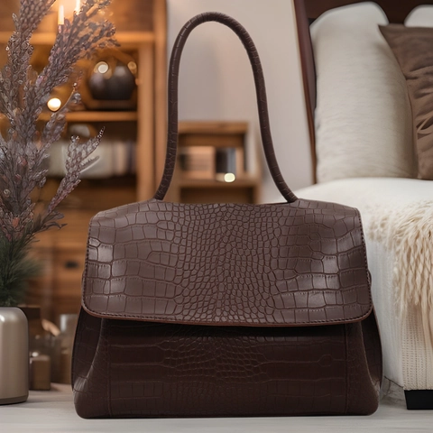 Borsa Tote Grande Motivo Coccodrillo Pelle PU Goffrata Patta Borsa A Spalla Tracolla Retro Pendolare Elegante Borsa A Mano
