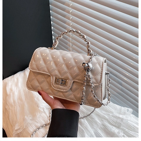 Gesteppte Umhängetasche Für Damen PU-Leder Rautenmuster Überschlag Schultertasche Mit Verstellbarem Kettenriemen Schick
