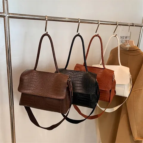 Borsa Tote Da Donna In Pelle PU Con Motivo Coccodrillo Grande Capacità Retro Borsa A Tralla Per Pendolari Con Tracolla Larga