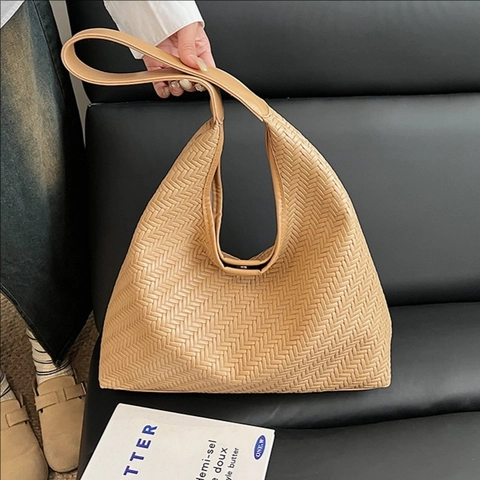 Gewebte PU Leder Hobo Schultertasche Große Kapazität Minimalistische Unterarmtasche Für Frauen Täglich Pendeln Tote