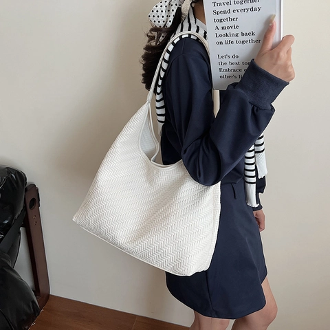 Gewebte PU Leder Hobo Schultertasche Große Kapazität Minimalistische Unterarmtasche Für Frauen Täglich Pendeln Tote