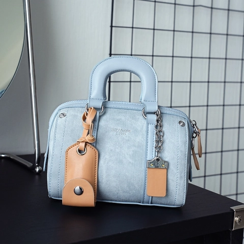 Dames Mode Boston Tas Kunstleer Mini Handtas Afneembare Schouderriem Ritssluiting Retro Stijl