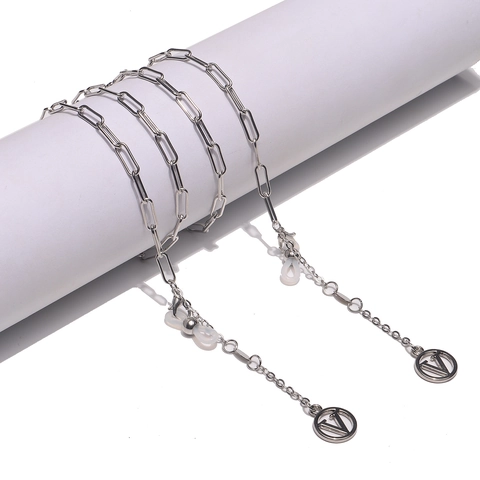 Metal Glasses Chain Paperclip Link Eyewear Strap Non-Slip Silicone Loops Decorative Round Pendant Neck Strap Holder