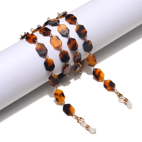 Sunglasses Chain Eyewear Strap Holder Acetate Acrylic Hexagon Link Leopard Print Tortoise Shell Mask Lanyard For Women
