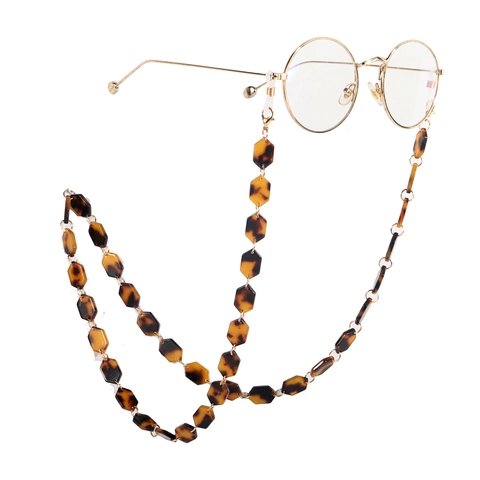 Sunglasses Chain Eyewear Strap Holder Acetate Acrylic Hexagon Link Leopard Print Tortoise Shell Mask Lanyard For Women