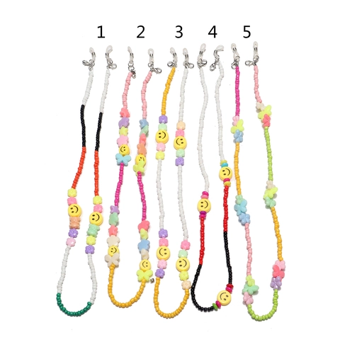 Kleurrijke Kralen Brillenkoord Resin Bloem Smiley Antislip Brillenband Voor Masker En Zonnebril Houder