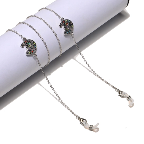 Eyeglass Chain Holder Alloy Colorful Rhinestone Horseshoe Pendant Anti-slip Mask Lanyard Strap Fashion Jewelry For Women
