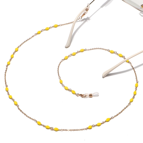 Handgefertigte Gelbe Harzperlen Metalllegierung Brillenkette Rutschfestes Brillenband Maskenhalter Für Damen