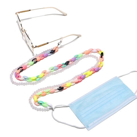 Layered Colorful Acrylic And Imitation Artificial Pearl Glasses Chain Anti Slip Eyewear Strap Mask Lanyard Retro Accessory Women