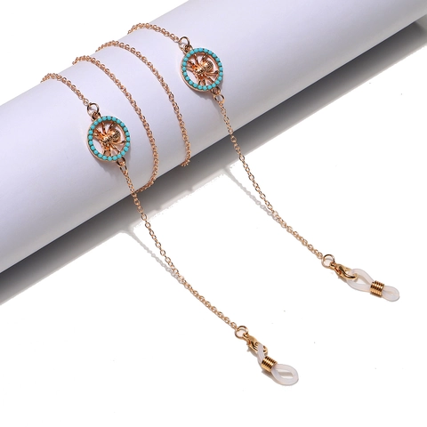 Chaîne Lunettes Pendentif Araignée Alliage Doré Perle Turquoise Cordon Masque Polyvalent Accessoire Lunetterie Punk