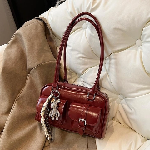 Borsa Sottoascia Donna Retro Multi Tasca In Pelle PU Borsa A Spalla Con Pendente Orsetto Moda Y2K Versatile