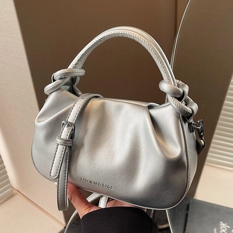 Borsa A Tracolla Plissettata Donna Pelle PU Manico Annodato Borsa A Mano Stile Nuvola Versatile Moda