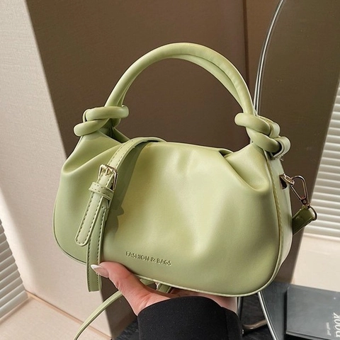 Borsa A Tracolla Plissettata Donna Pelle PU Manico Annodato Borsa A Mano Stile Nuvola Versatile Moda