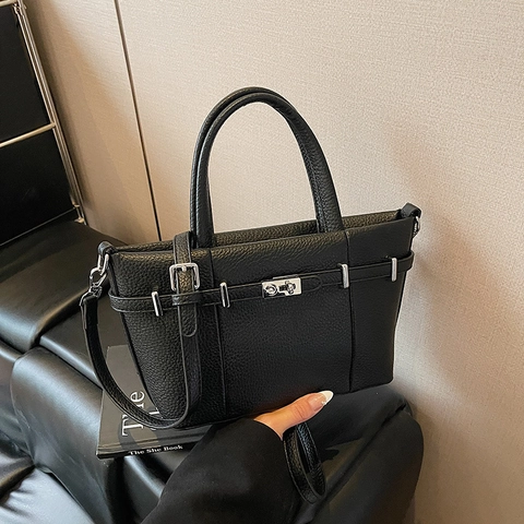 Borsa A Tracolla Da Donna In Pelle PU Grana Litchi Elegante Borsa A Mano Grande Capacità Tote Con Chiusura A Girello