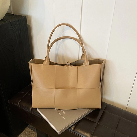 Gewebte Große Kapazität Tote Bag Damen PU Leder Handtasche Mode Streetwear Umhängetasche Vielseitige Tägliche Pendeltasche