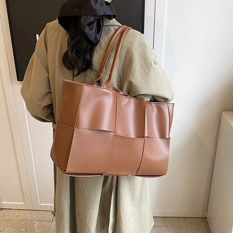 Gewebte Große Kapazität Tote Bag Damen PU Leder Handtasche Mode Streetwear Umhängetasche Vielseitige Tägliche Pendeltasche