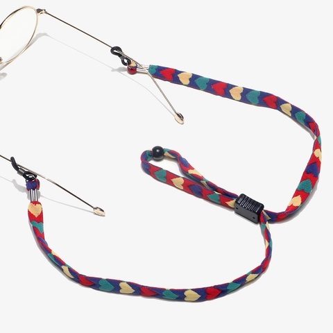 Eyeglass Strap Ethnic Fabric Adjustable Colorful Heart Triangle Pattern Glasses Chain Anti-Slip Holder Women Men