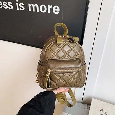 Mini Zaino Da Donna In Pelle PU Trapuntata Moda Piccola Borsa A Tracolla Motivo A Rombi Chic Cerniera Dorata