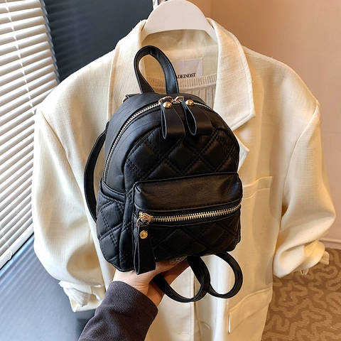 Mini Zaino Da Donna In Pelle PU Trapuntata Moda Piccola Borsa A Tracolla Motivo A Rombi Chic Cerniera Dorata