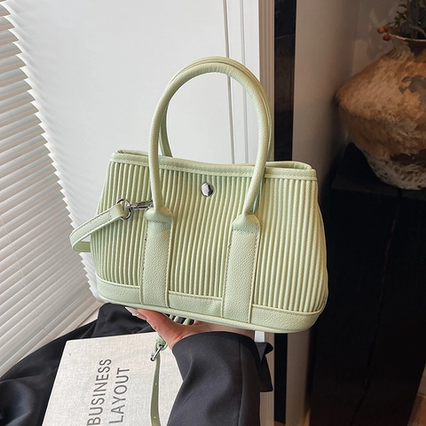 Borsa A Secchiello Plissettata Donna Pelle PU Trama Verticale Borsa A Mano Con Tracolla Regolabile Moda Quotidiana
