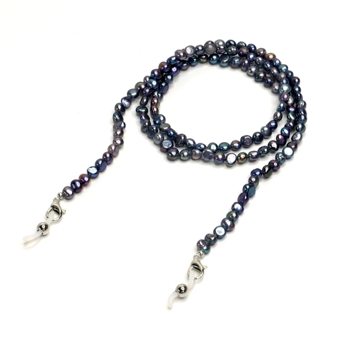 Irregular Black Artificial Pearl Eyeglass Chain Fashion Anti Slip Sunglasses Strap Holder For Women Metal Clasp Silicone Loop