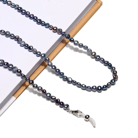 Irregular Black Artificial Pearl Eyeglass Chain Fashion Anti Slip Sunglasses Strap Holder For Women Metal Clasp Silicone Loop