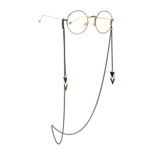 Black Metal Glasses Chain Necklace With Geometric Triangle Pendant Adjustable Silicone Ends Eyewear Strap For Women Men