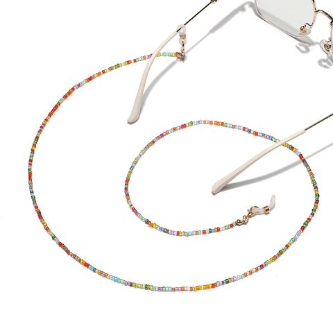 Chaîne De Lunettes En Perles De Riz Colorées Et Cordon De Masque Avec Fermoir Mousqueton En Alliage Boucle En Silicone Antidérapante