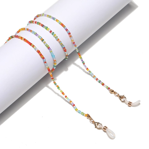 Chaîne De Lunettes En Perles De Riz Colorées Et Cordon De Masque Avec Fermoir Mousqueton En Alliage Boucle En Silicone Antidérapante