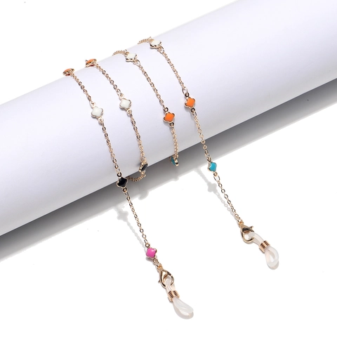 Glasses Chain Metal Mask Lanyard With Colorful Enamel Four Leaf Clover Charms Fashion Elegant For Women Sunglasses