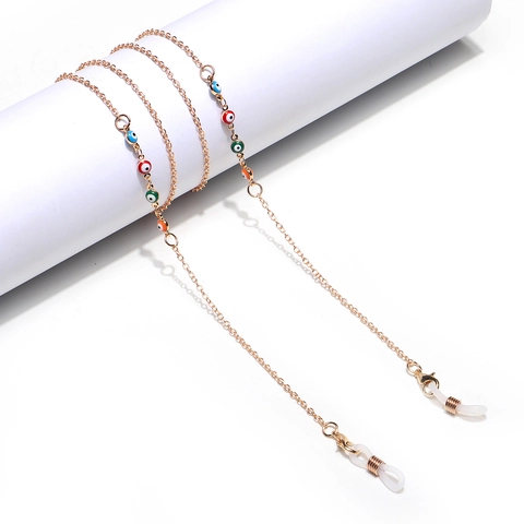 Evil Eye Glasses Chain Multi Color Enamel Beads Gold Alloy Anti Slip Eyewear Strap Mask Holder Bohemia Style For Women