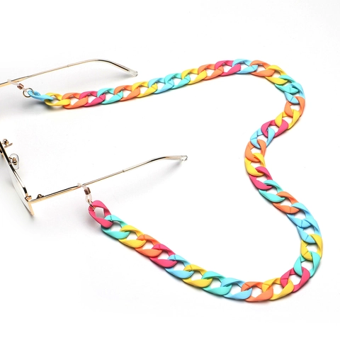 Macaron Meerkleurige Acryl Brillenketting Voor Dames Antislip Matte Grove Ketting Brillenkoord Voor Leesbrillen Zonnebrillen