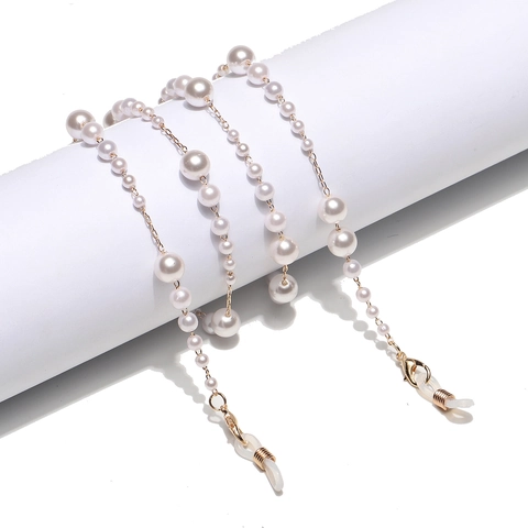 Handmade Gradient Faux Artificial Pearl Glasses Chain Anti-Slip Mask Lanyard For Women Gold Alloy Decorative Eyewear Strap