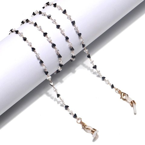 Brillenketting Goudkleurige Legering Met Zwart Witte Driehoekskralen Antislip Verstelbaar Brillenkoord