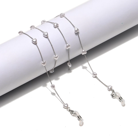 Catenella Per Occhiali Cuore Imitazione Perla Artificial Lega Rame Cinturino Cordino Occhiali Da Sole Anti-smarrimento Antiscivolo