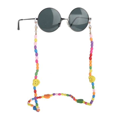 Colorful Beaded Glasses Chain For Kids With Metal Clips And Silicone Rings Smiley Face Heart Beads Fashion Eyewear Strap