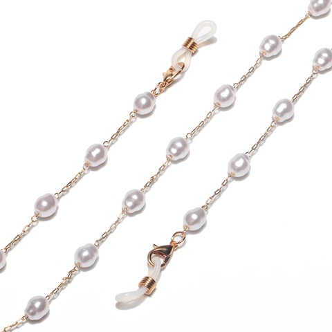 Catena Occhiali Elegante Künstliche Perle Barocche Irregolari Rame Oro Maglie Antiscivolo Cordino Per Occhiali Accessorio