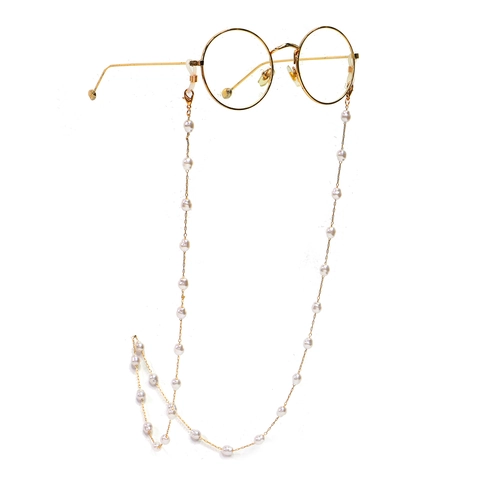 Catena Occhiali Elegante Künstliche Perle Barocche Irregolari Rame Oro Maglie Antiscivolo Cordino Per Occhiali Accessorio