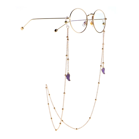 Metal Glasses Chain Gold Beads Enamel Wing Pendant Anti Slip Silicone Loops Fashion Eyewear Holder Strap