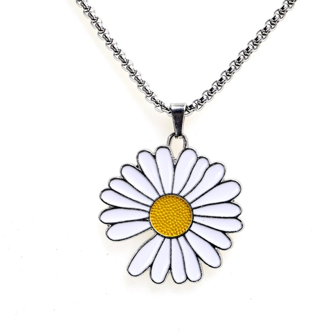Collar Con Colgante De Flor De Margarita Cadena De Caja De Acero Inoxidable Aleación Esmalte Floral Hip Hop Joyería De Ropa De Calle