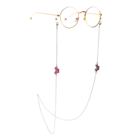 Butterfly Glasses Chain Metal Anti Slip Eyewear Strap Silver Fashion Jewelry Women Elegant Pink Charm
