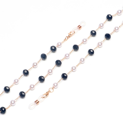 Catenina Per Occhiali Dorata Alla Moda Con Künstliche Perle Di Cristallo E Grani Sfaccettati Neri Cordino Antiscivolo Per Donna