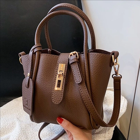 Umhängetasche Damen Kunstleder Litchi-Maserung Handtasche Retro Mode Vielseitige Eimer-Stil Mit Metallschloss Für Alltag