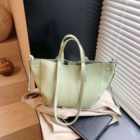 Borsa Tote Grande Donna Pelle PU Motivo Litchi Coulisse Laterale Fibbia Magnetica Urbana Borsa A Spalla A Mano