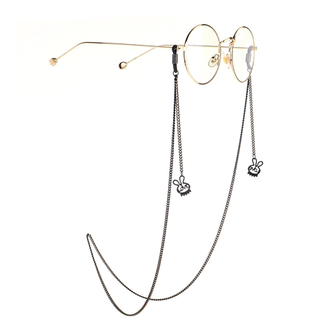 Anti-Slip Glasses Chain Metal Black Rabbit Heart Pendant Eyewear Strap Neck Hanging Accessory For Sunglasses