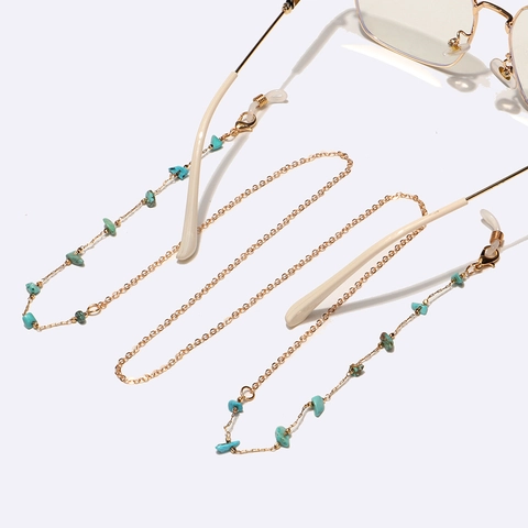 Bohemian Glasses Chain With Metal Link And Irregular Turquoise Beads Anti-slip Eyeglass Strap For Sunglasses