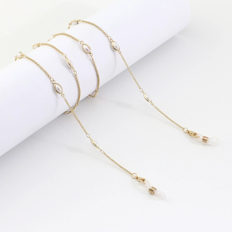 Elegante Catena Per Occhiali Rame Metallo Perla Artificial Imitazione Ovale Bianca Anelli Silicone Antiscivolo Cordino Occhiali Donna Vintage Oro