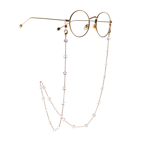 Elegante Catenella Per Occhiali Da Sole In Metallo Dorato Con Perline Di Cristallo Quadrate Cordino Antiscivolo Per Occhiali